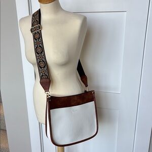 Brown and White Crossbody Bag 10.5x12x4